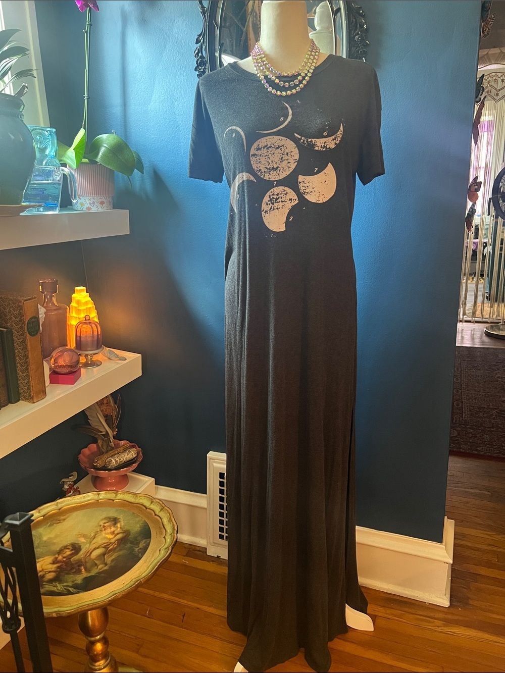 Wildfox Moon Phase Gray Knit Tee maxi Dress
